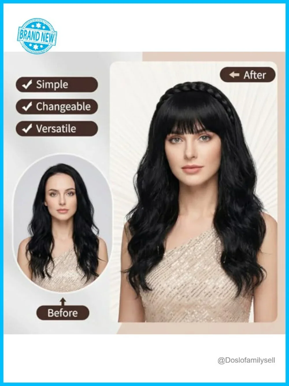 2pcs Braided Headbands With Detachable Clip-in Bangs Synthetic Hair